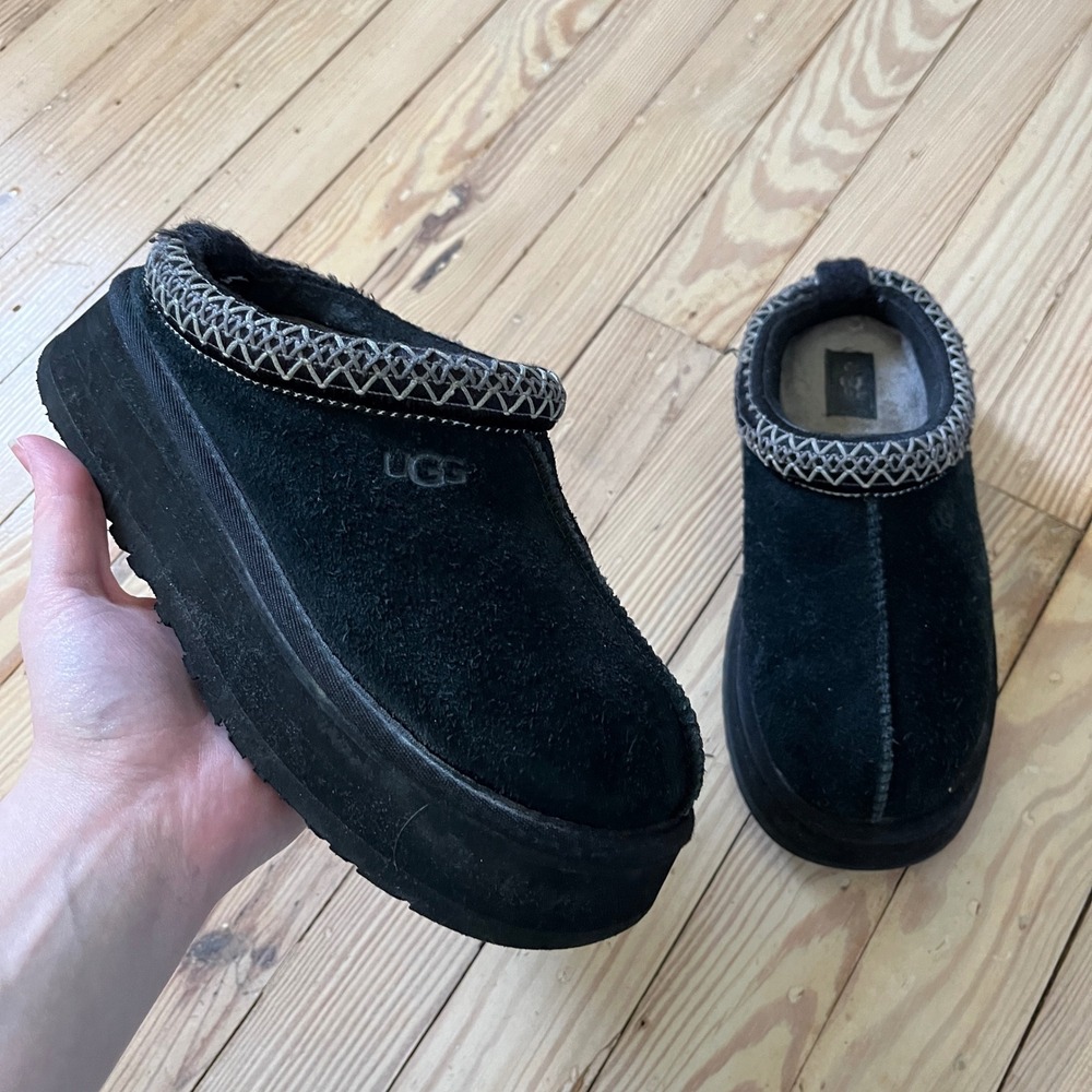 UGG Tazz Platform Slipper Womens 6 Black Suede Tasman Braid winter slipon casual